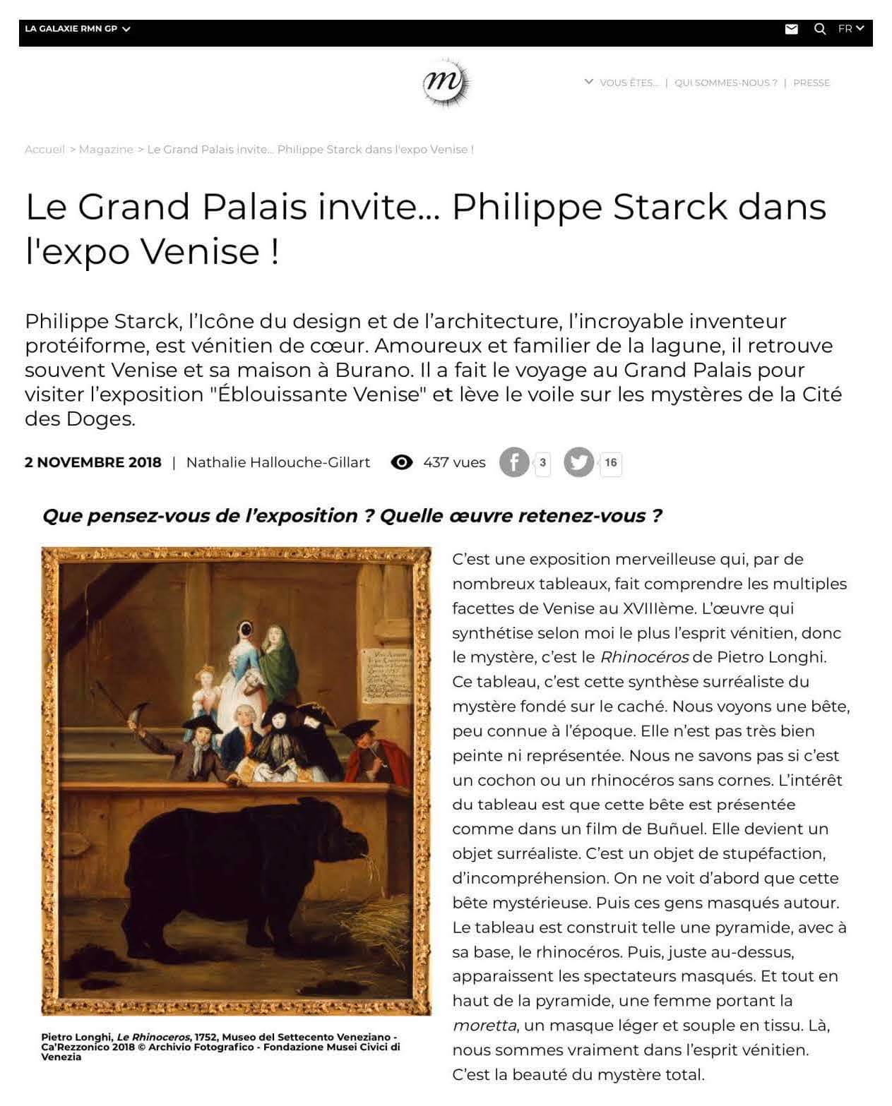 Le Grand Palais invite Philippe Starck à l'exposition Venise.