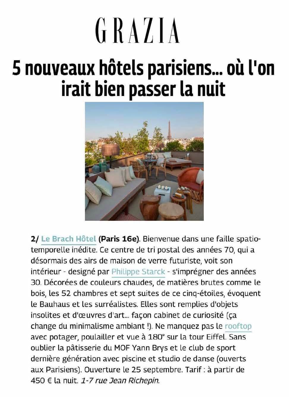 Grazia  : 5 Hotels parisiens ou l'on irait bien passer la nuit