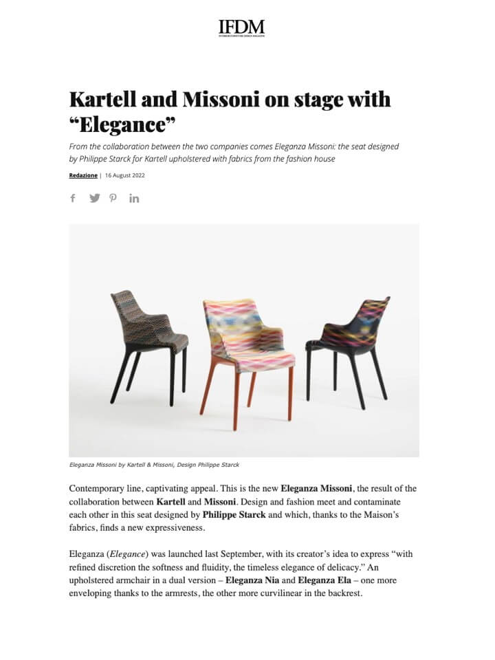 Kartell and Missoni  sur scène avec “Elegance”