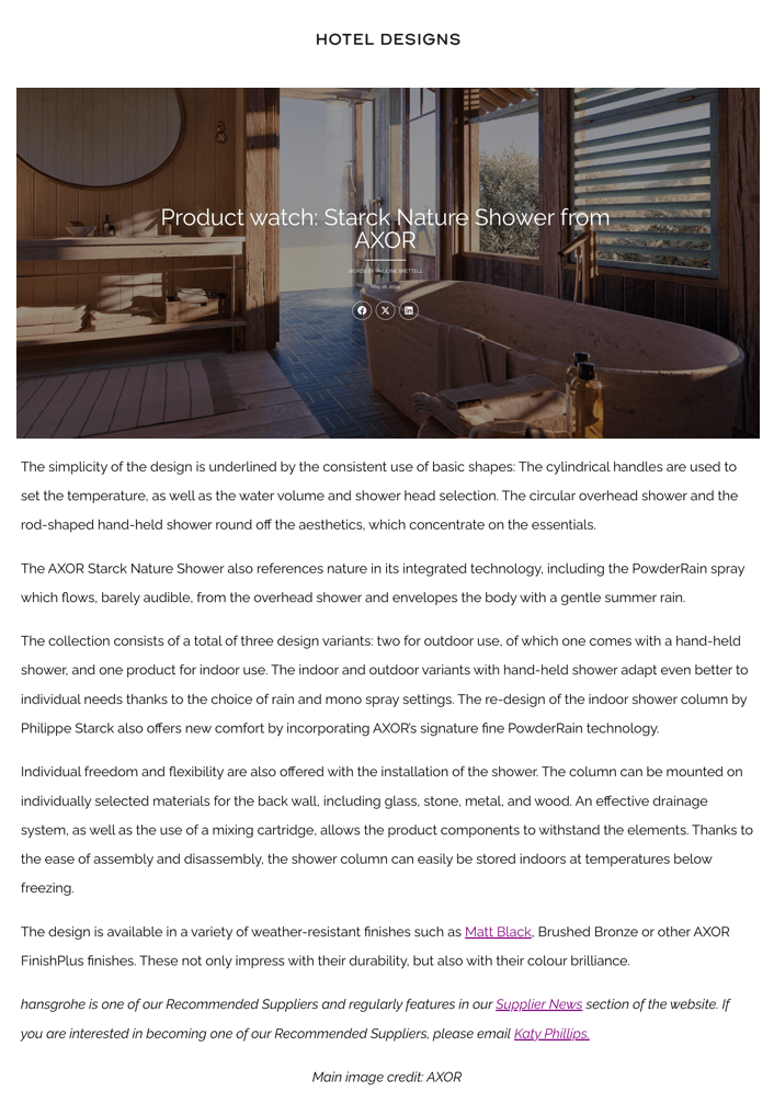 Regard sur le produit : Douche Starck Nature de AXOR