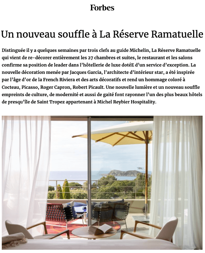 Un nouveau souffle à La Réserve Ramatuelle 