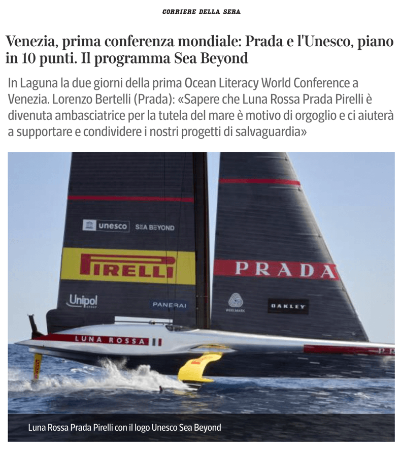 Venise, première conférence mondiale : Prada et l'Unesco, plan en 10 points. Le programme Sea Beyond.