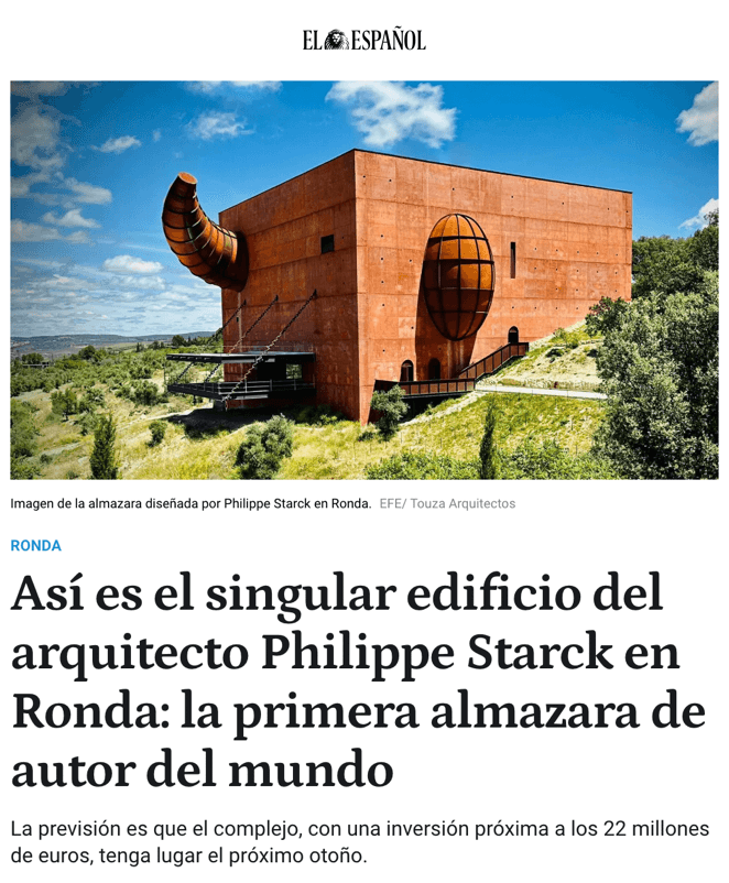 Le bâtiment unique de l'architecte Philippe Starck à Ronda : le premier moulin à huile d'olive au monde