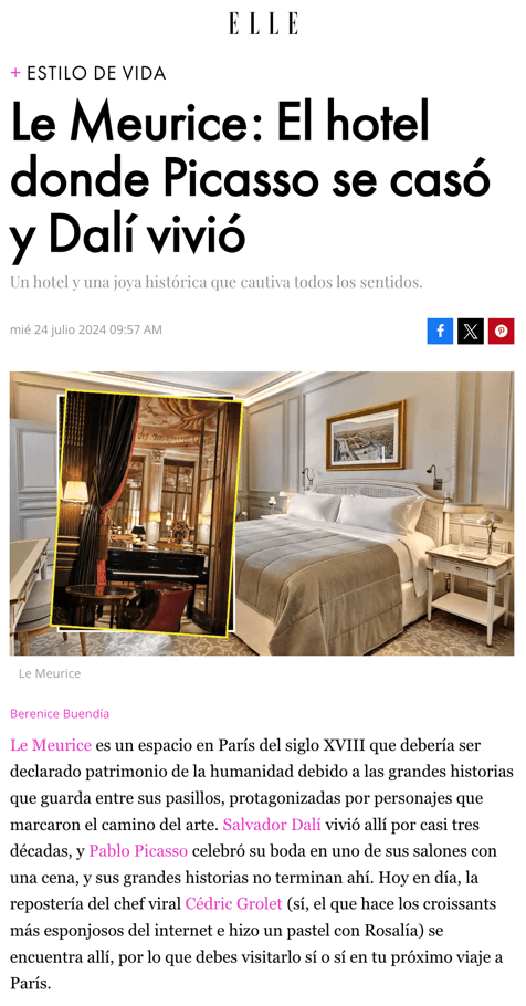 Le Meurice : L'hôtel où Picasso s'est marié et où Dalí a vécu