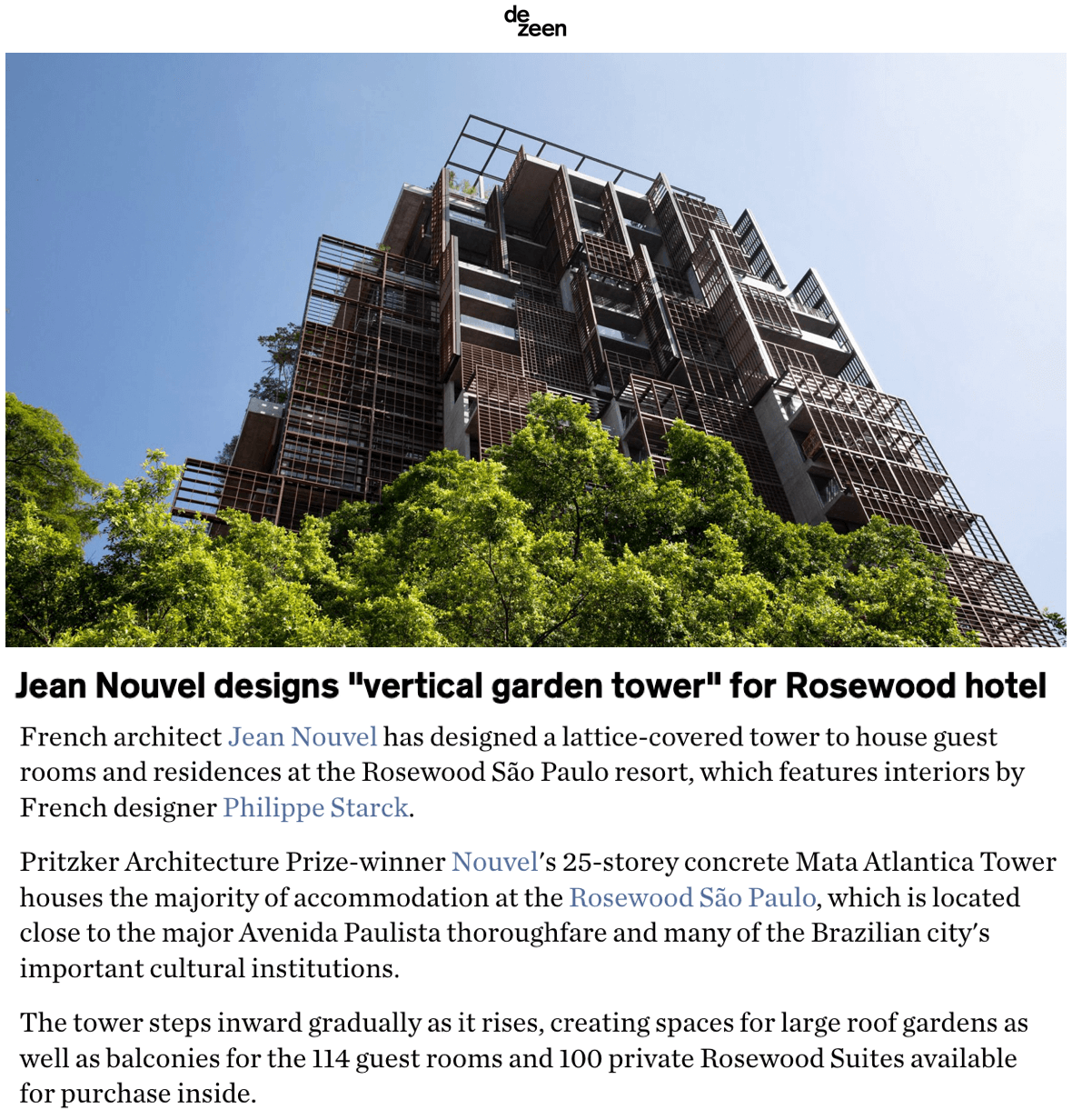 Jean Nouvel conçoit une « tour-jardin verticale » pour l'hôtel Rosewood