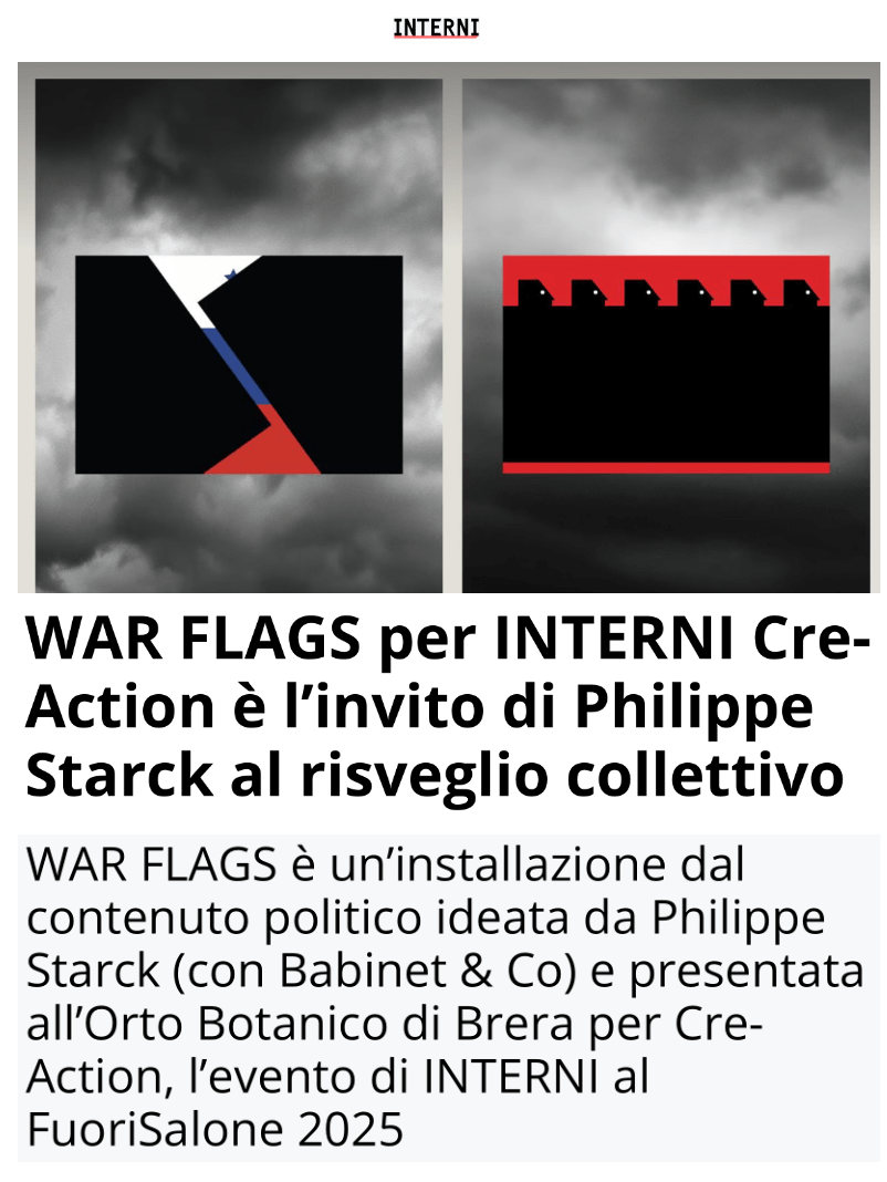 WAR FLAGS pour INTERNI Cre-Action est une invitation à l'éveil collectif par Philippe Starck