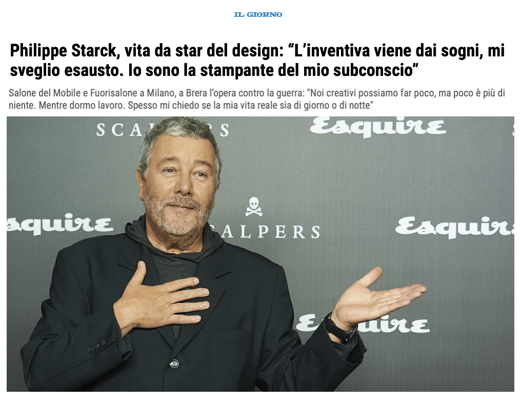 Philippe Starck, la vie d'une star du design : « L'inventivité vient des rêves, je me réveille épuisé. Je suis l'imprimeur de mon subconscient ».