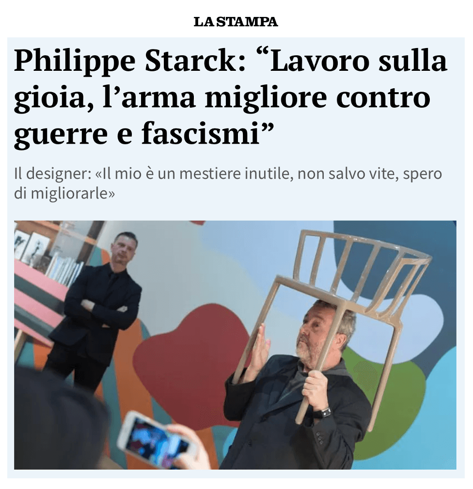 Philippe Starck : « Je travaille sur la joie, la meilleure arme contre les guerres et le fascisme ».