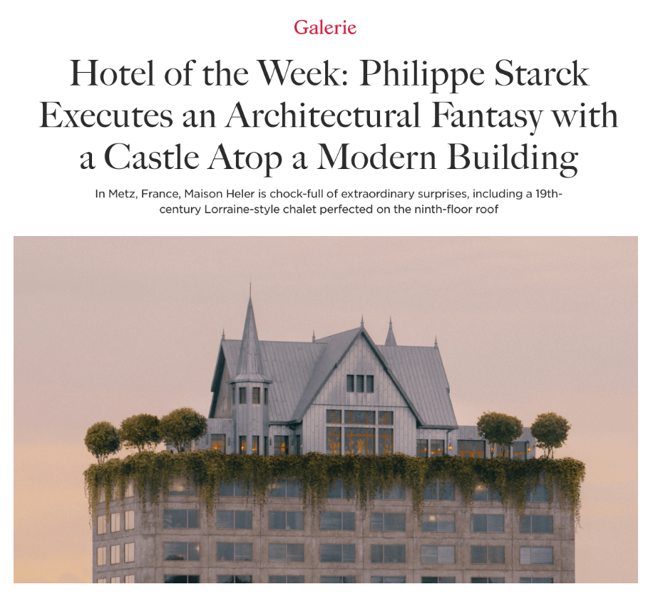 L'hôtel de la semaine : Philippe Starck réalise une fantaisie architecturale avec un château au sommet d'un bâtiment moderne