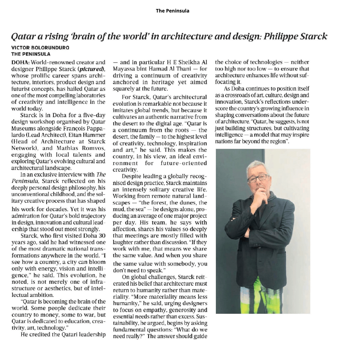 Le Qatar, nouveau « cerveau mondial » de l'architecture et du design : Philippe Starck