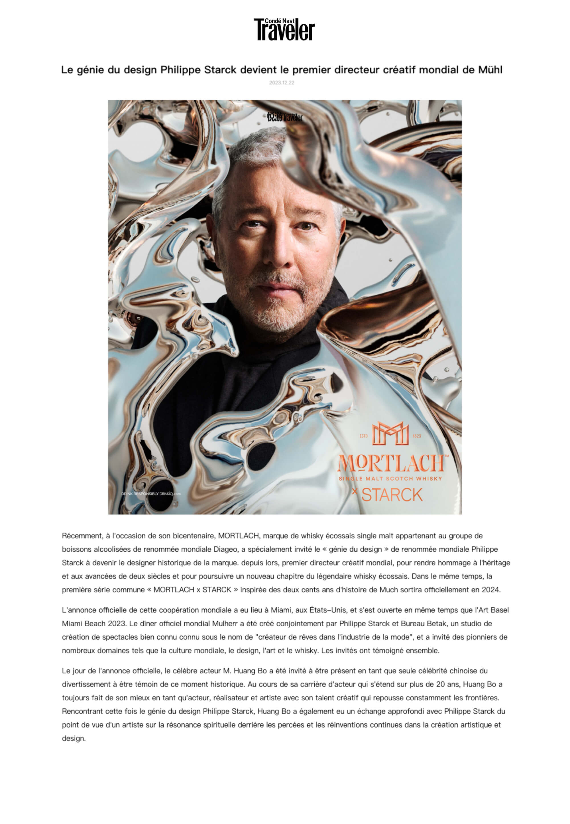 Le gourou du design Philippe Starck devient le premier directeur créatif mondial de Mortlach