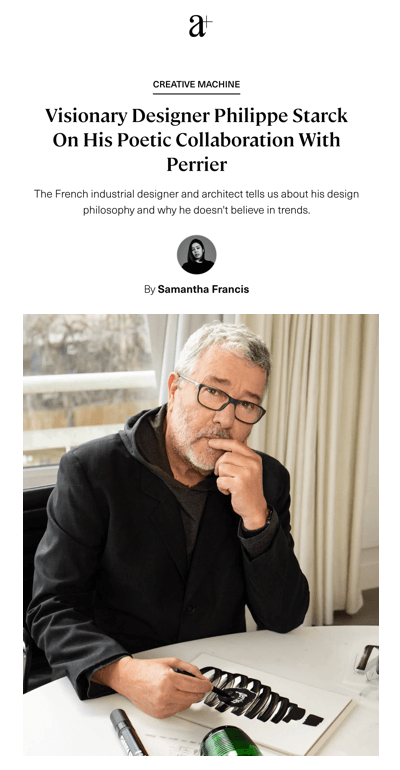Le designer visionnaire Philippe Starck parle de sa collaboration poétique avec Perrier