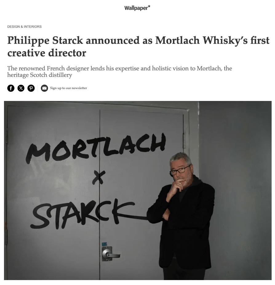 Philippe Starck est annoncé comme le premier directeur créatif de Mortlach Whisky