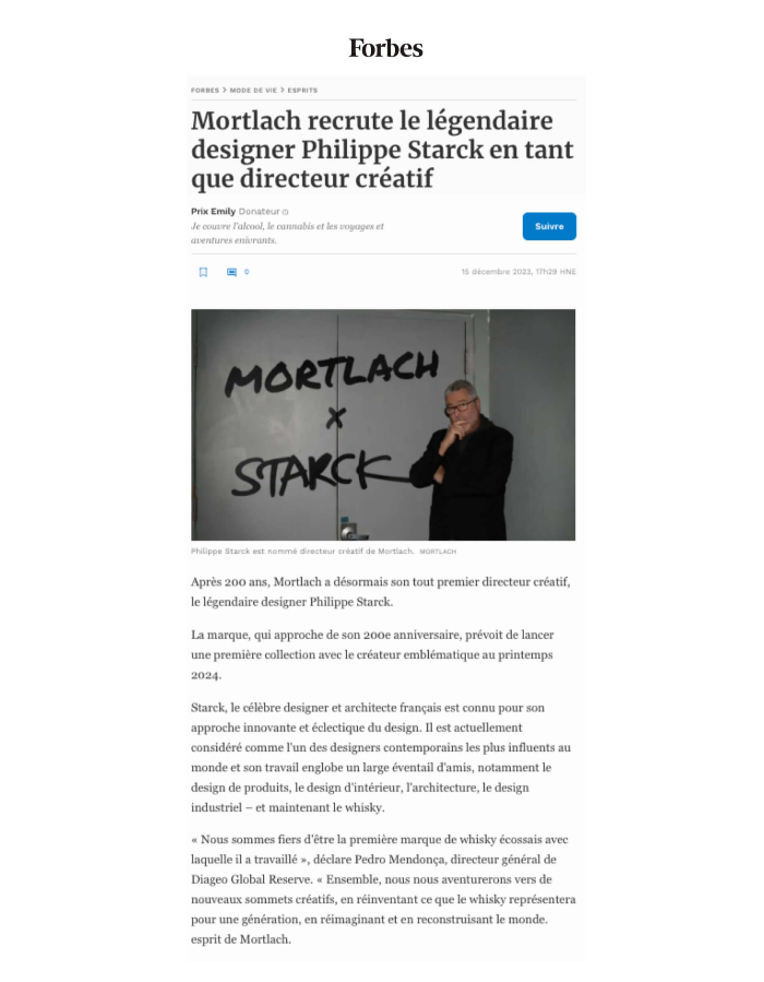 Mortlach fait appel au légendaire designer Philippe Starck en tant que directeur de la création