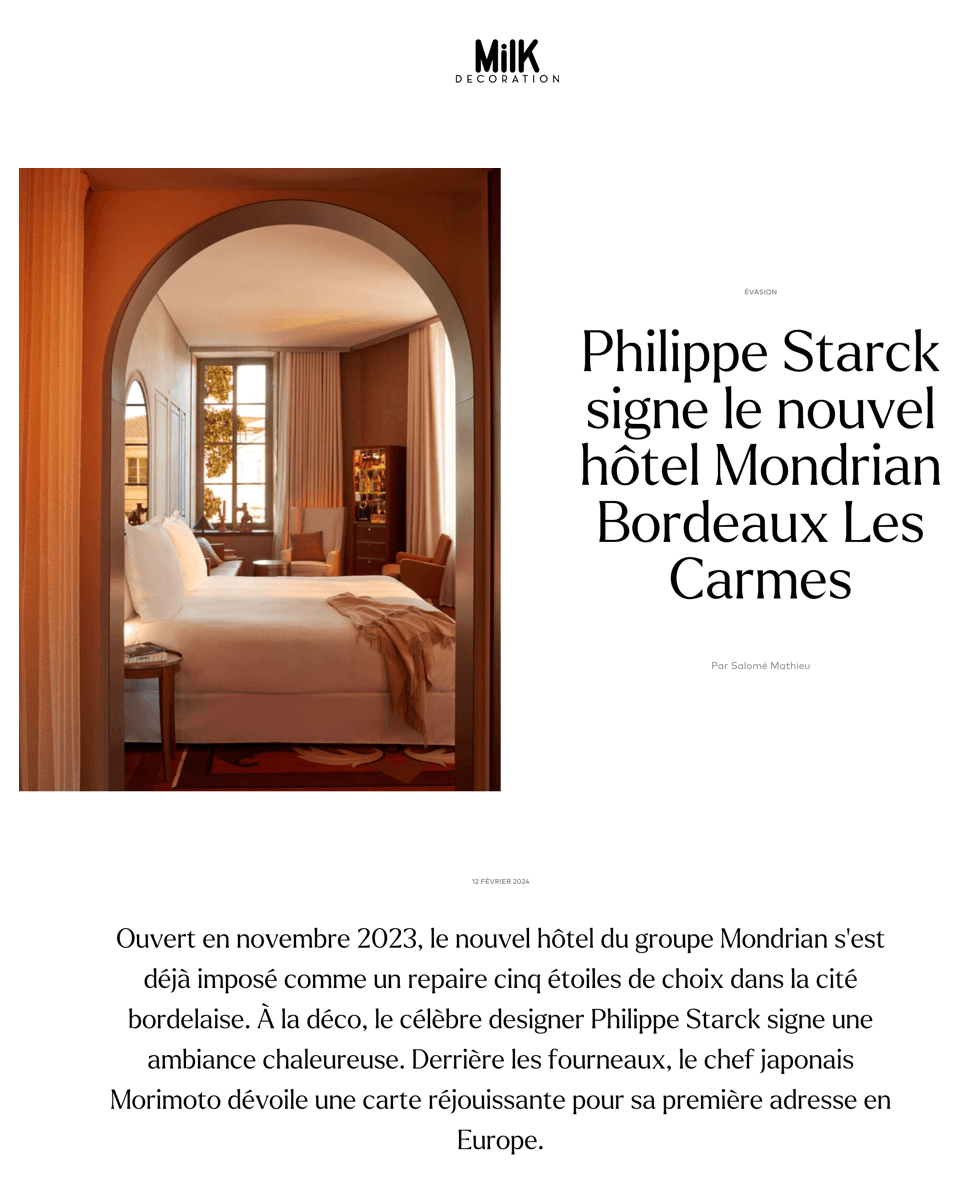 Philippe Starck signe le nouvel hôtel Mondrian Bordeaux Les Carmes