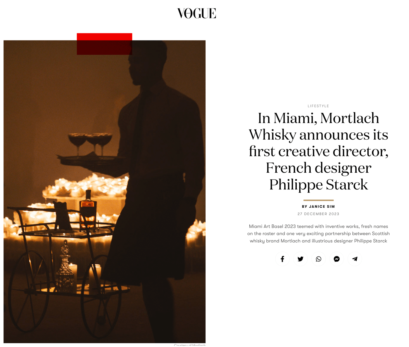 À Miami, Mortlach Whisky annonce son premier directeur de la création, le designer français Philippe Starck.