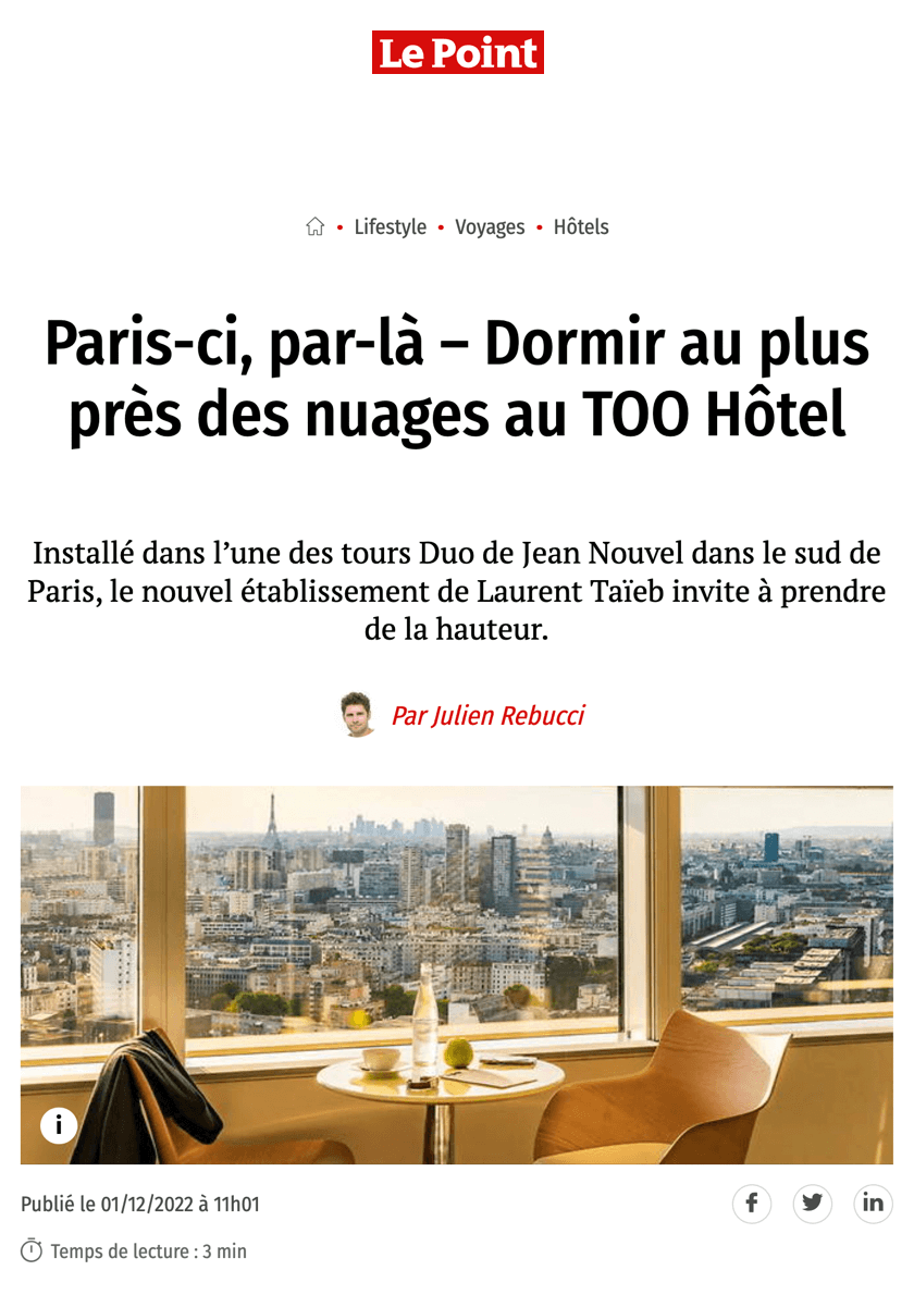 Paris-ci, par-là – Dormir au plus près des nuages au TOO Hôtel