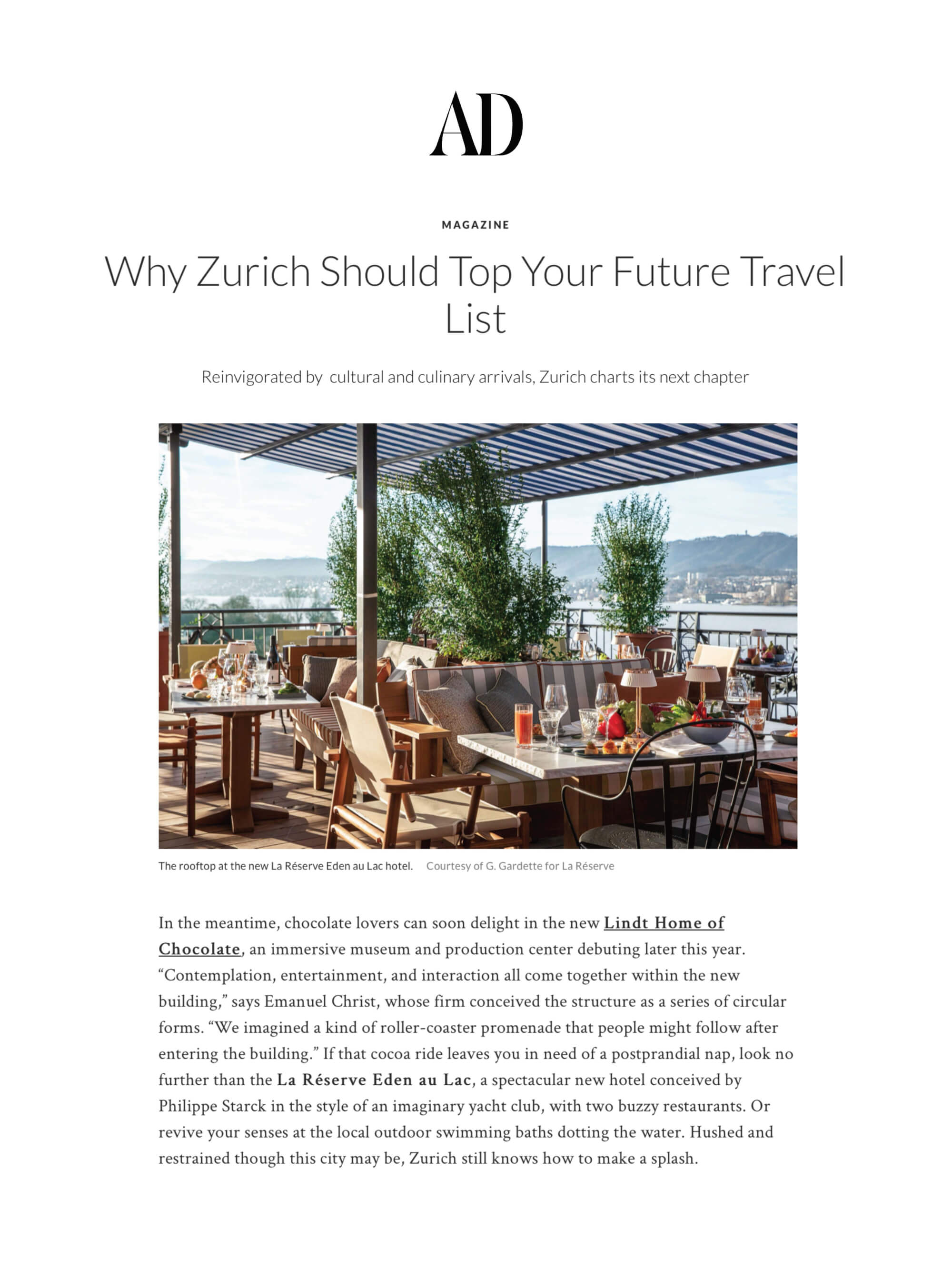 AD - La Réserve Eden au Lac Zurich