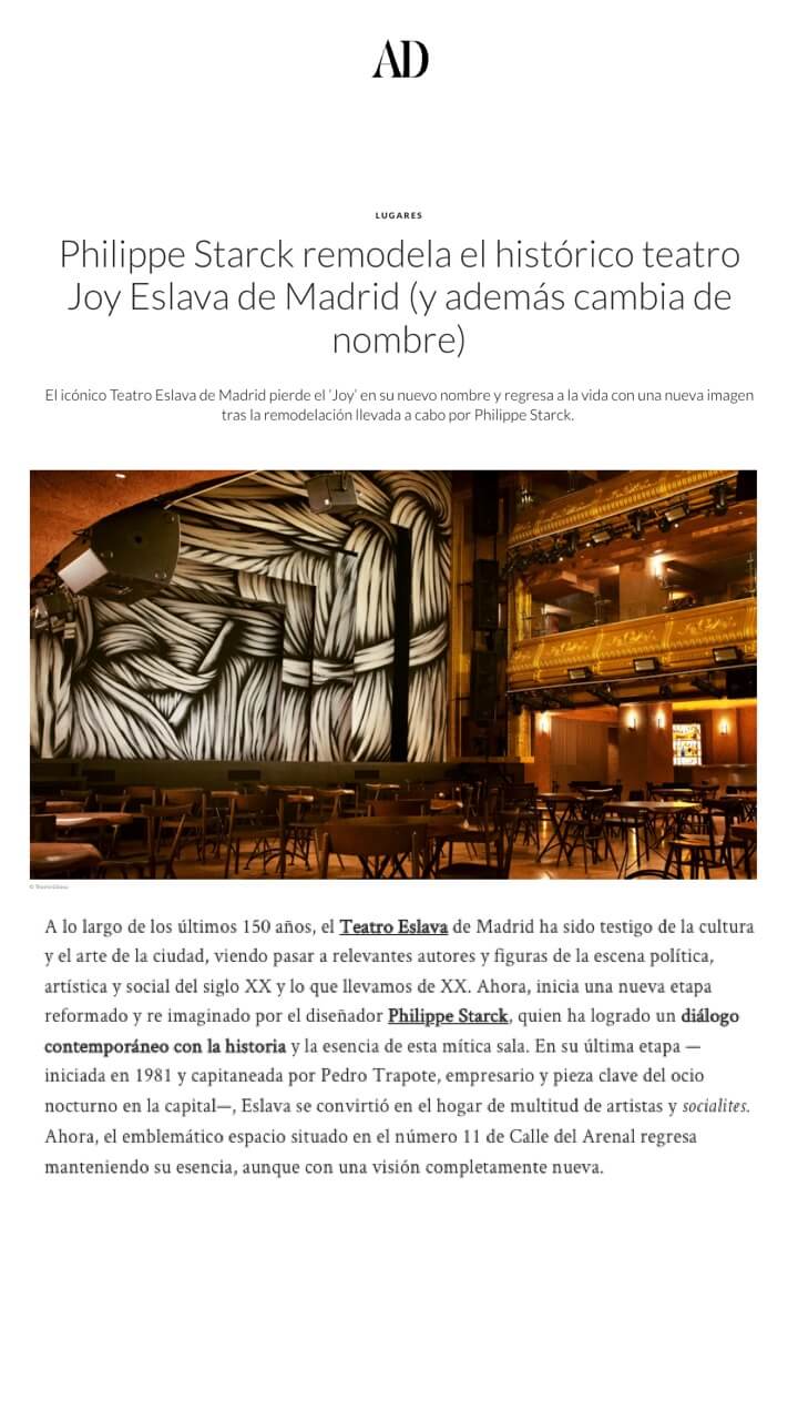 Philippe Starck remodèle le théâtre historique Joy Eslava de Madrid (et change son nom)