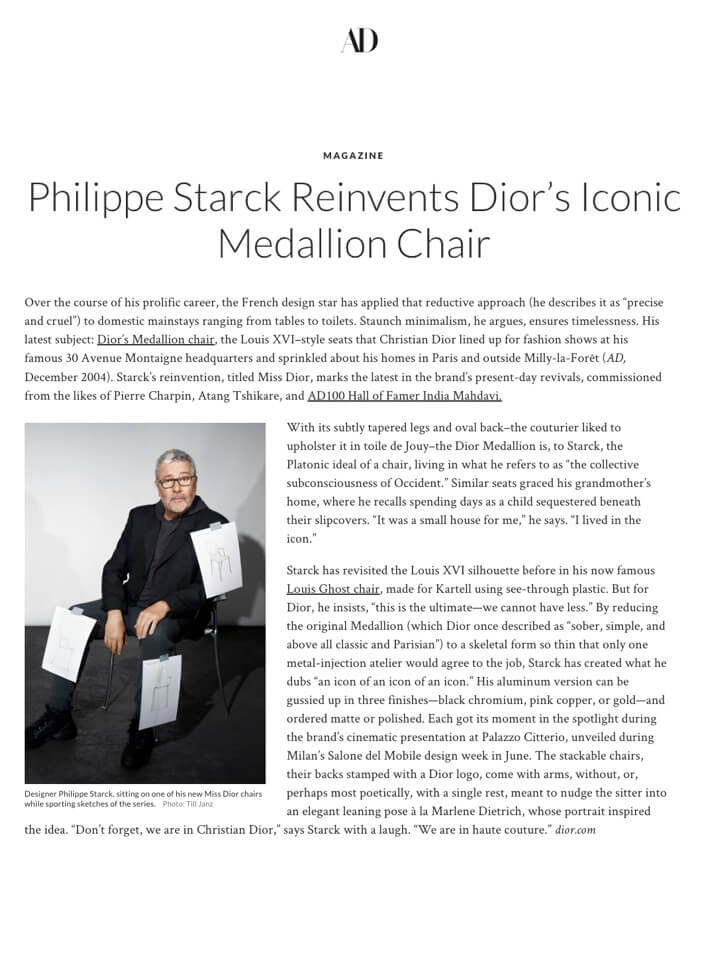 Philippe Starck réinvente la chaise médaillon iconique de Dior