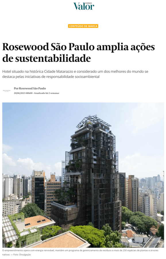 Le Rosewood São Paulo étend ses actions en matière de développement durable