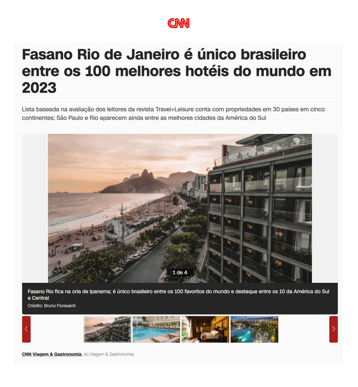 Fasano Rio de Janeiro est le seul brésilien parmi les 100 meilleurs hôtels du monde en 2023