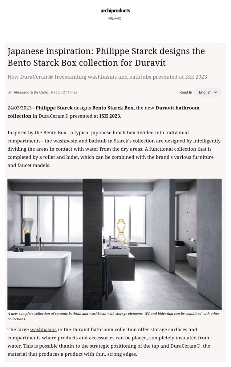 Inspiration japonaise : Philippe Starck crée la collection Bento Starck Box pour Duravit