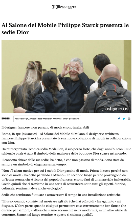 Au Salone del Mobile, Philippe Starck présente les chaises Dior