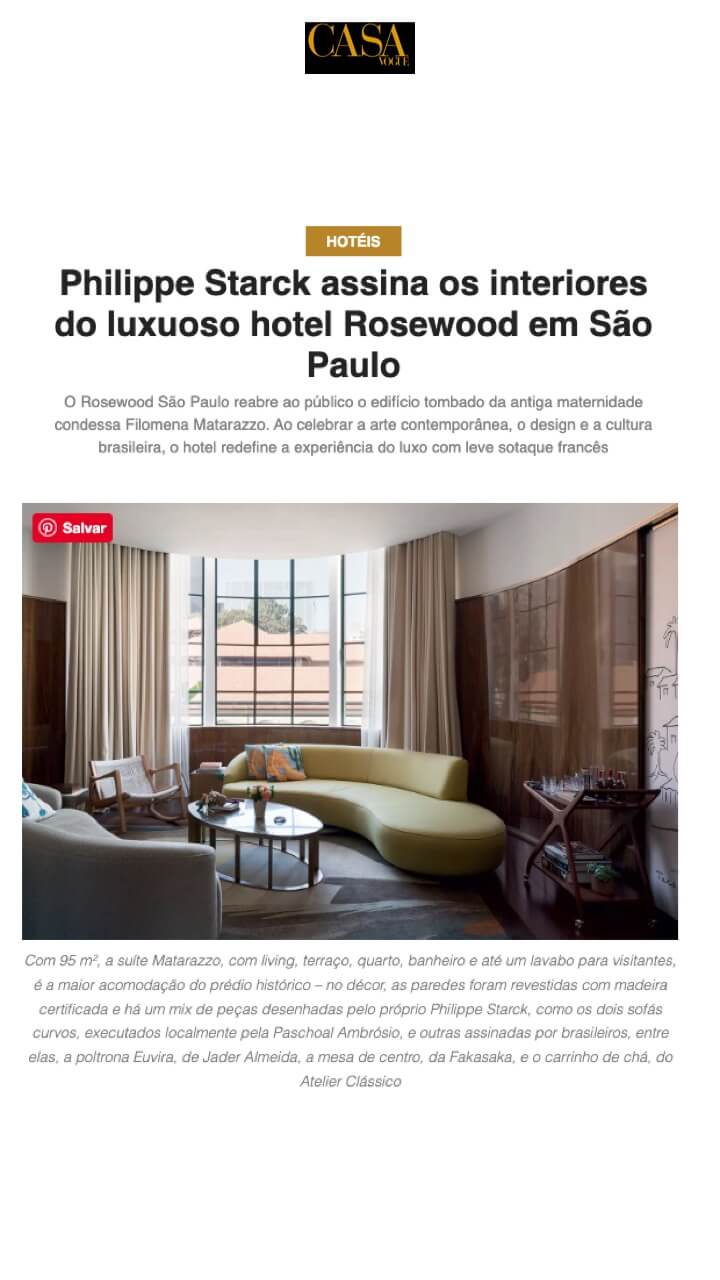 Phillipe Starck signe les intérieurs du luxueux hôtel Rosewood de São Paulo