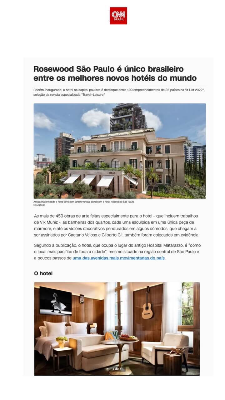 Le Rosewood São Paulo est le seul brésilien parmi les meilleurs nouveaux hôtels du monde