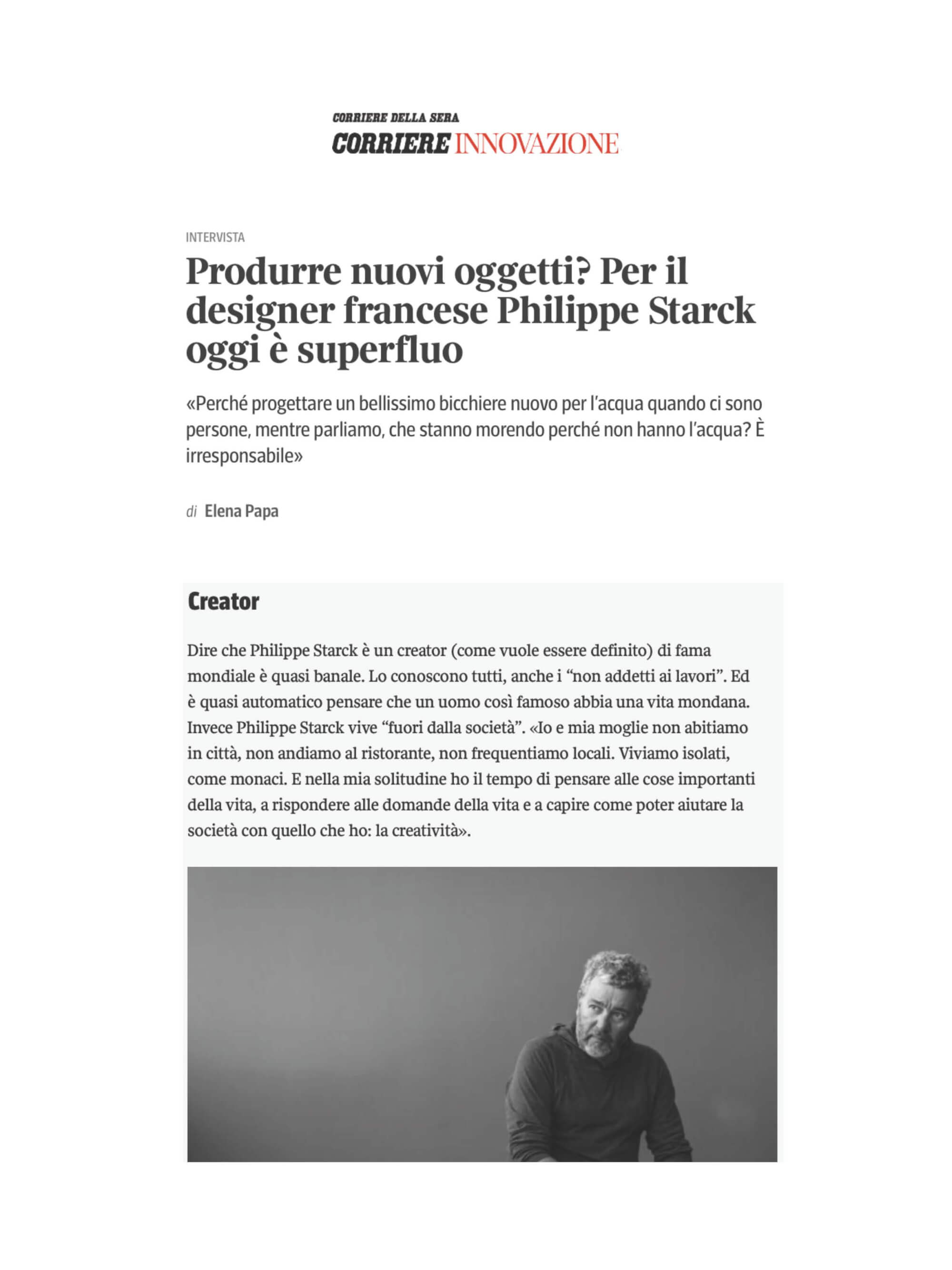 CORRIERE DELLA SERA INNOVAZIONE - Starck