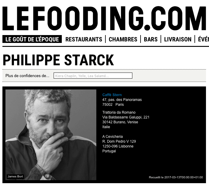 Les restos préférés de Philippe Starck