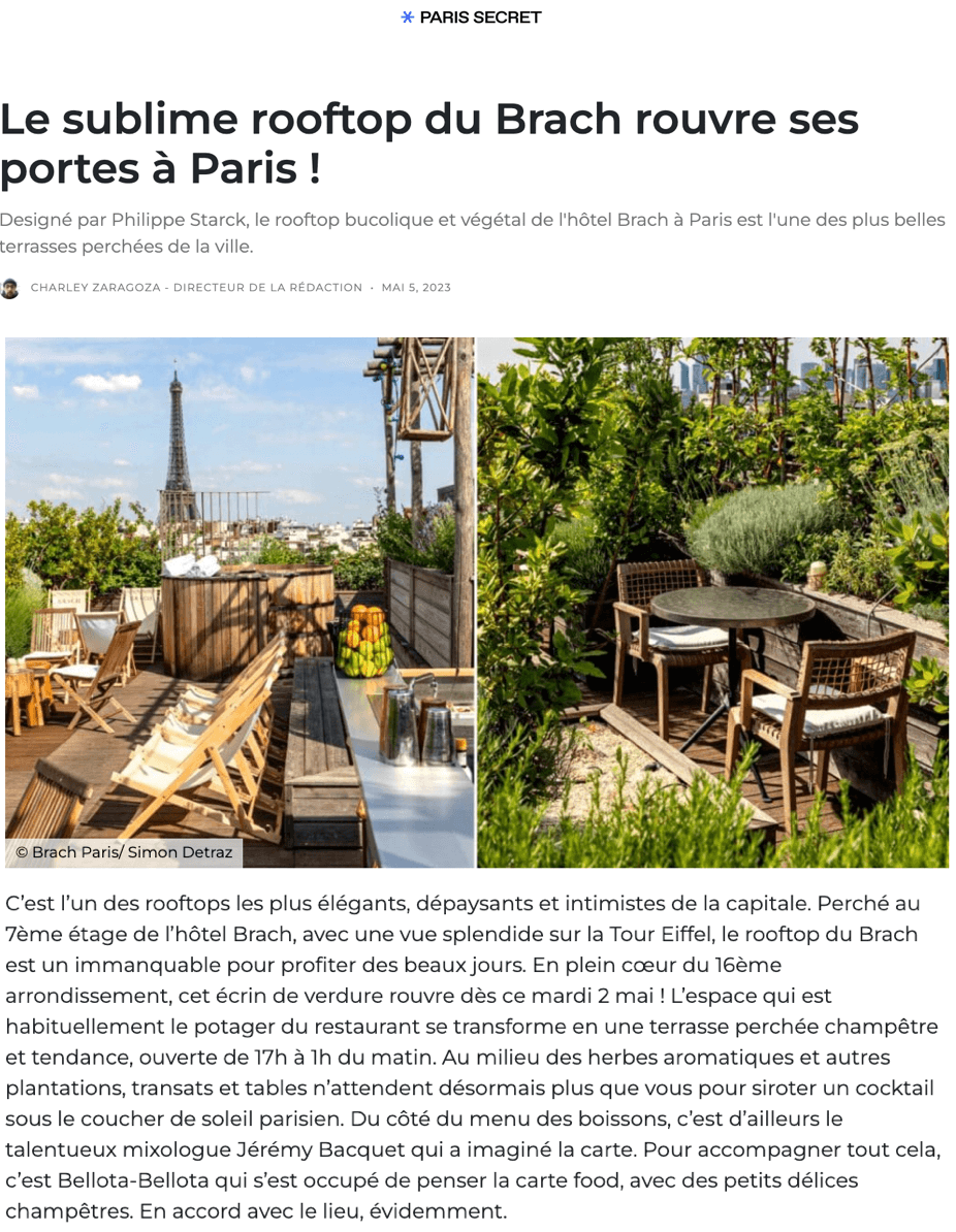 Le sublime rooftop du Brach rouvre ses portes à Paris !