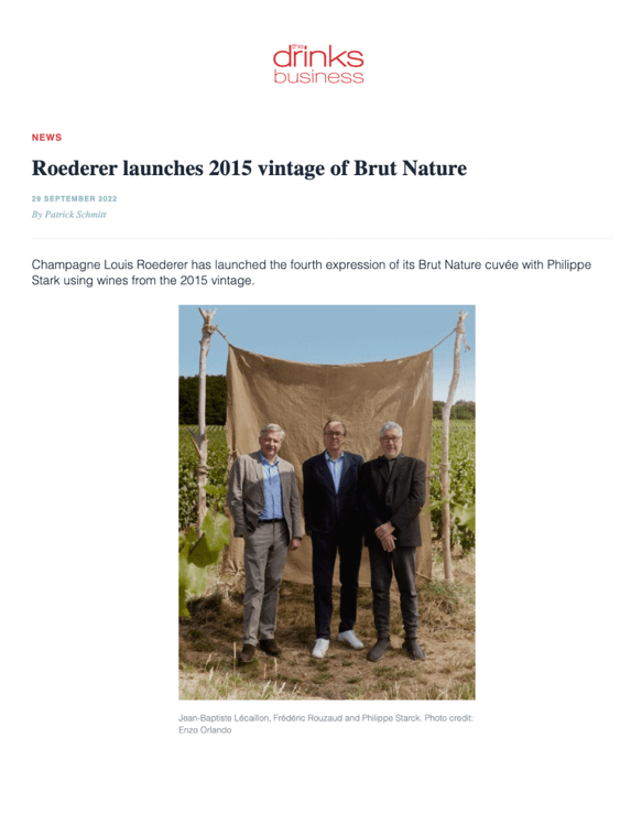 Roederer lance le millésime 2015 de Brut Nature