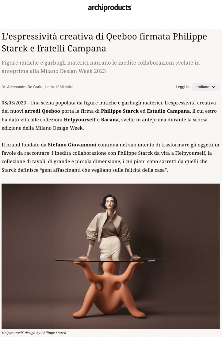 L'expressivité créative de Qeeboo par Philippe Starck et les frères Campana