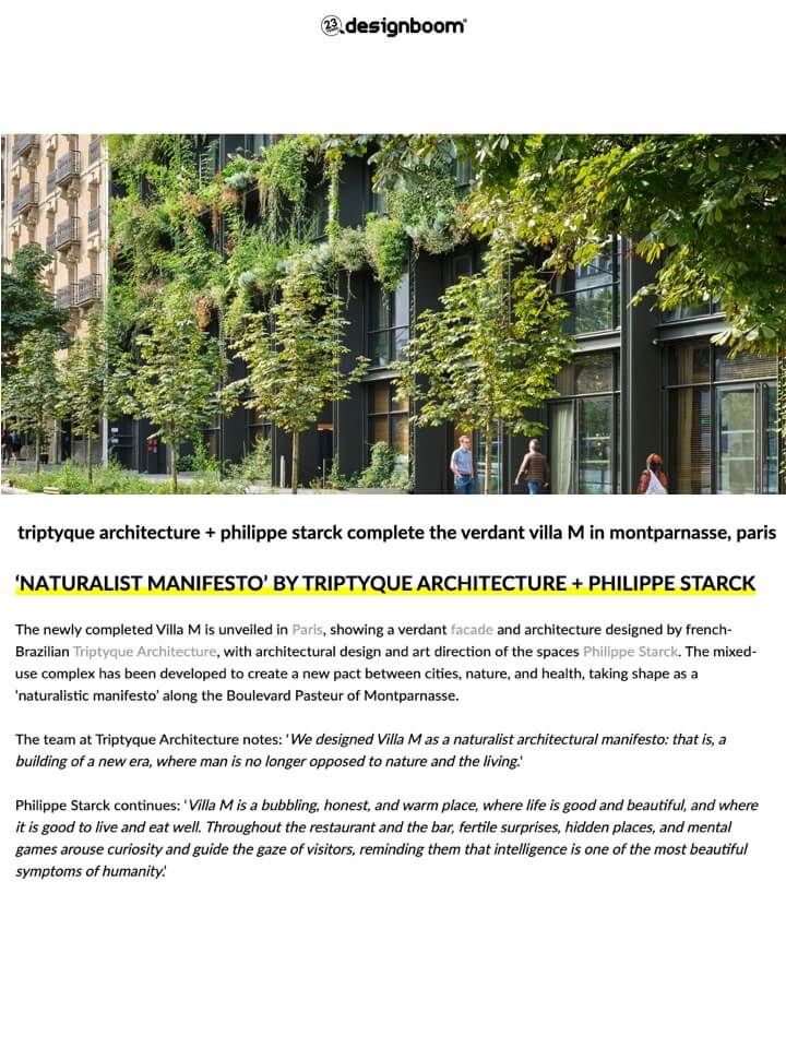 Triptyque + Philippe Starck complètent la villa verdoyante M à Montparnasse, Paris
