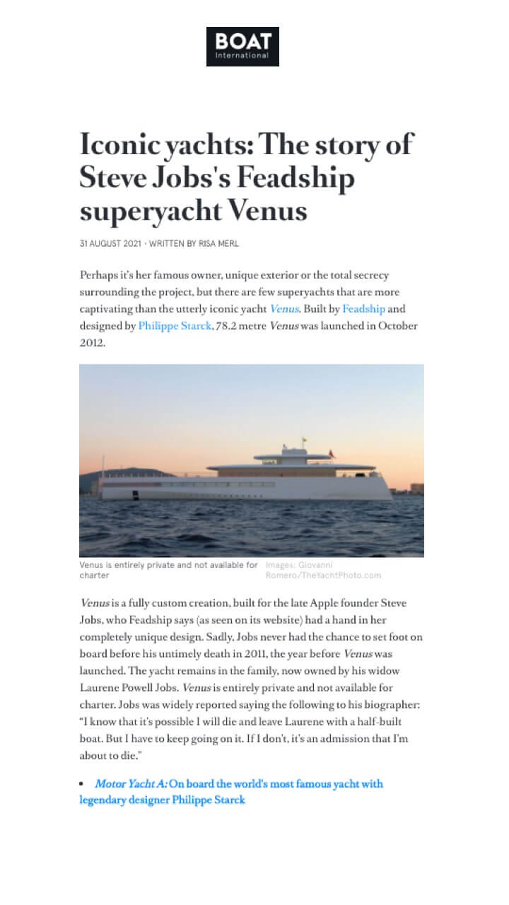 Yachts emblématiques : L'histoire du superyacht Feadship Venus de Steve Jobs