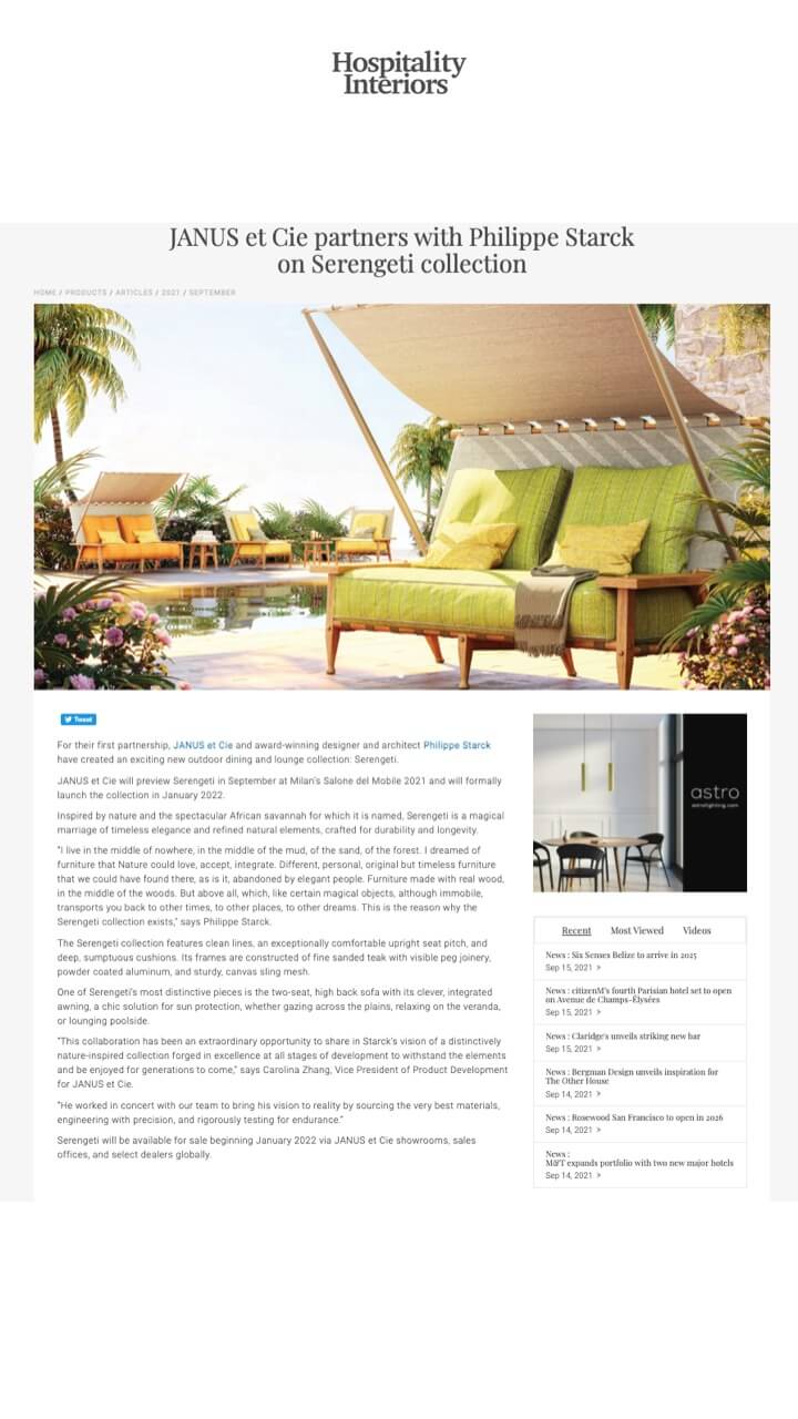 JANUS et Cie s'associe à Philippe Starck sur la collection Serengeti