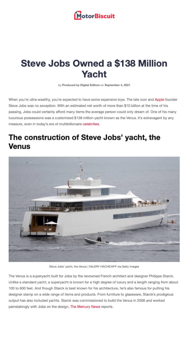 Steve Jobs possédait un yacht de 138 millions de dollars