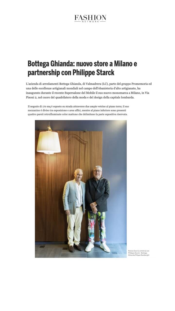 Bottega Ghianda : nouvelle boutique à Milan et partenariat avec Philippe Starck