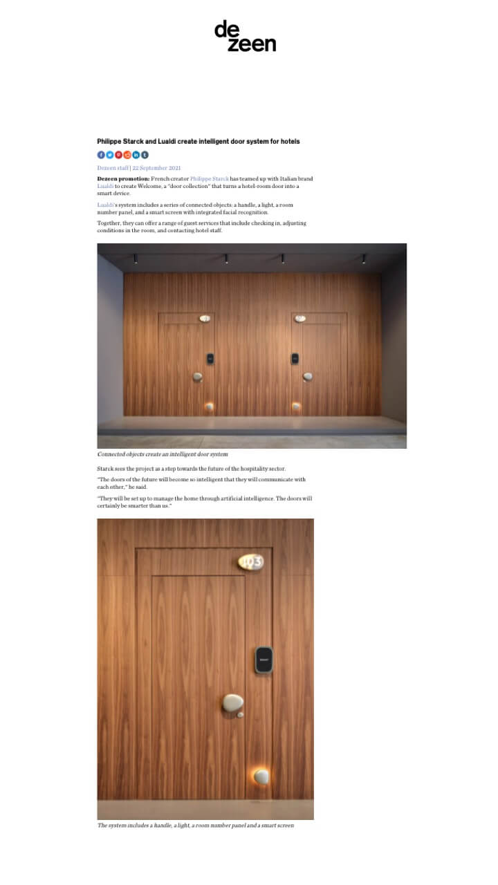 Philippe Starck et Lualdi créent un système de porte intelligent pour les hôtels