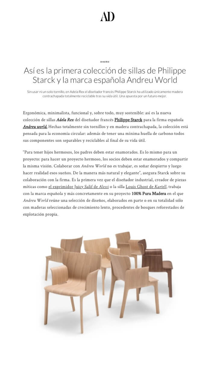 Il s'agit de la première collection de chaises de Philippe Starck et de la marque espagnole Andreu World.