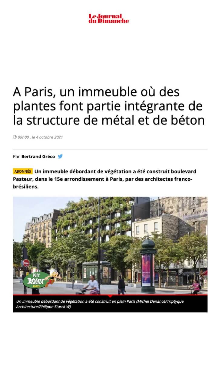 A Paris, un immeuble où des plantes font partie intégrante de la structure de métal et de béton