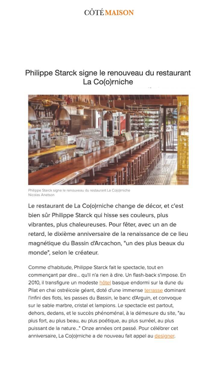 Philippe Starck signe le renouveau du restaurant La Co(o)rniche