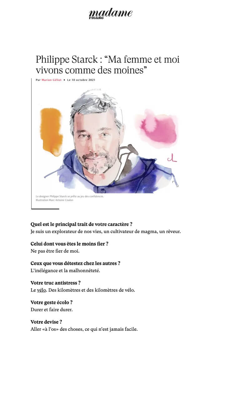 Philippe Starck : “Ma femme et moi vivons comme des moines”