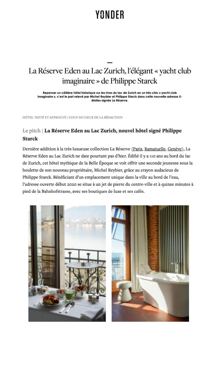 La Réserve Eden au Lac Zurich, l'élégant « yacht club imaginaire » de Philippe Starck