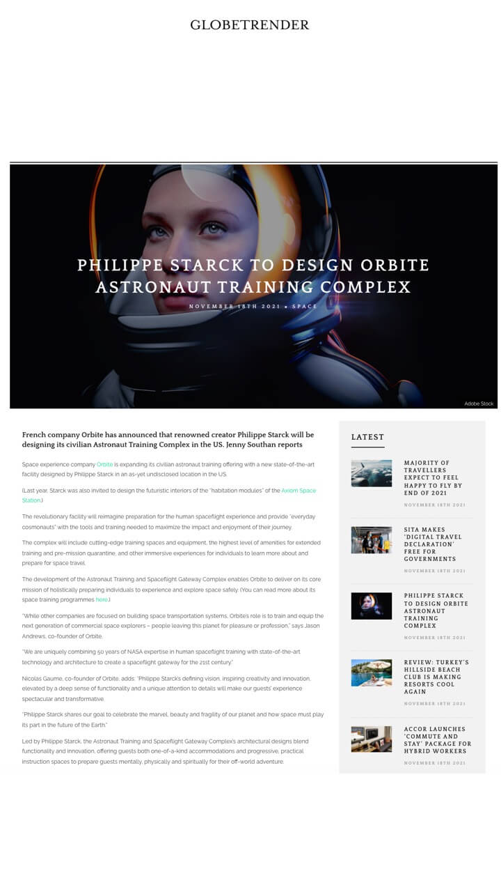 Philippe Starck va concevoir le complexe d'entraînement des astronautes de l'orbite 