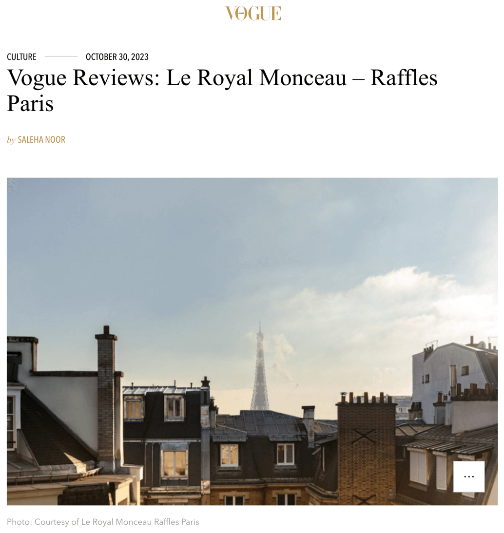 Vogue critique : Le Royal Monceau - Raffles Paris