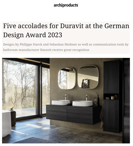Cinq récompenses pour Duravit au German Design Award 2023