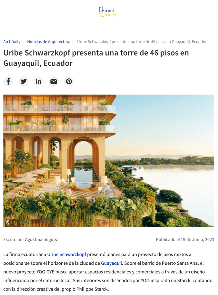 Uribe Schwarzkopf présente une tour de 46 étages à Guayaquil, Équateur